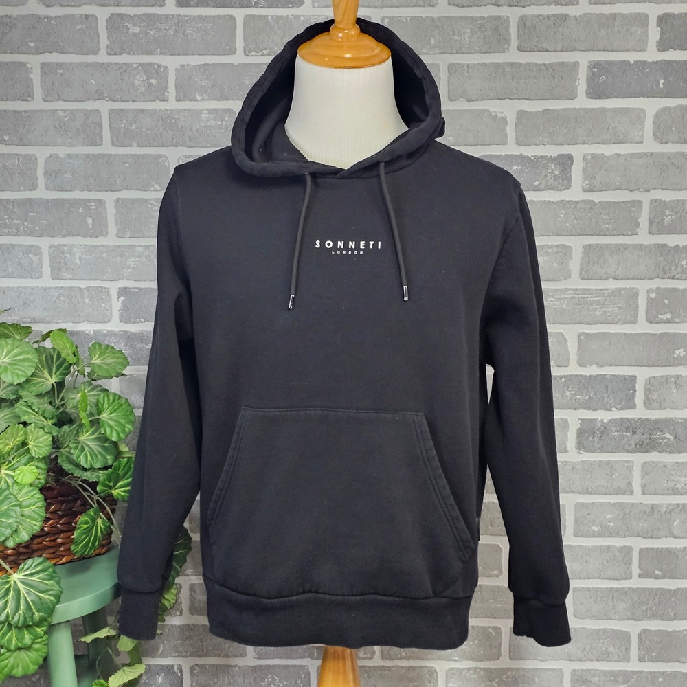 Sonneti London Black Logo Hoodie‎ Men's Medium Pullover Streetwear Comfort